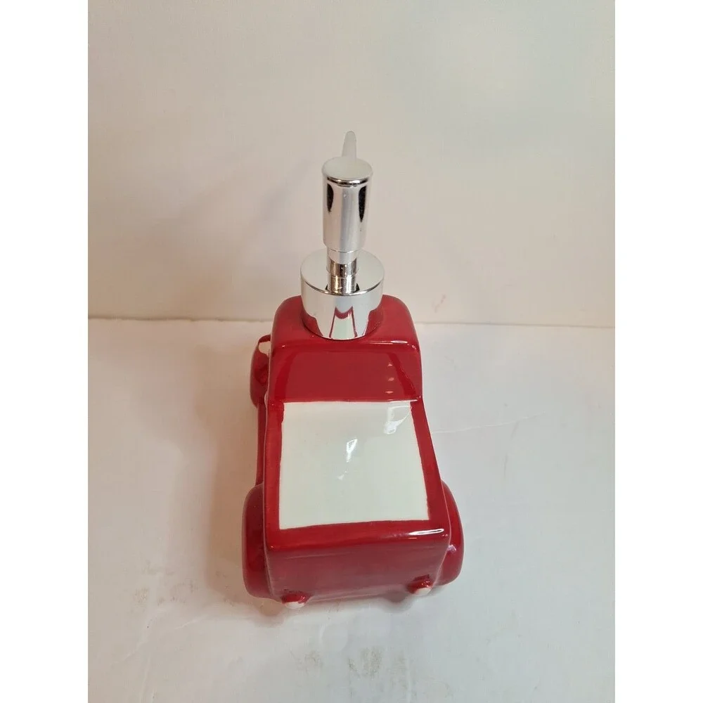 Holiday Ceramic Red Maroon Truck Soap Lotion Pump Dispenser New Without Box